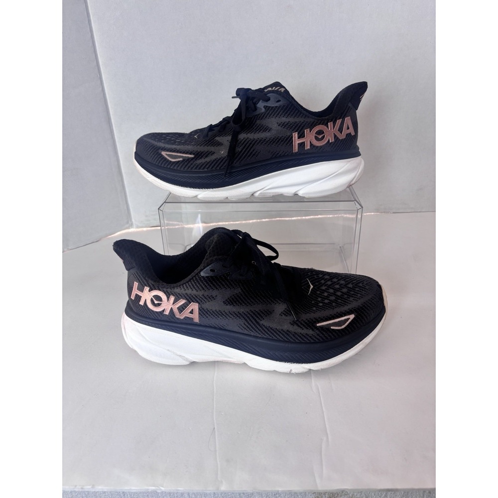 HOKA Clifton 9 Women's Size 7B Black Rose Gold Running Shoes Athletic Sneakers